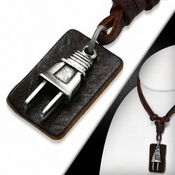 Alliage allume-cigare avec pendentif en cuir marron réglable