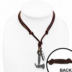 Alliage alliage / hache croix bague tag charm réglable en cuir brun collier