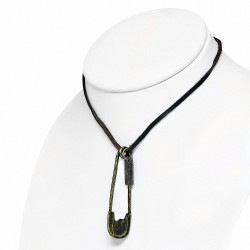 Alliage broche de sécurité broche tag charm réglable en cuir brun collier
