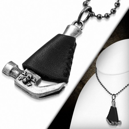 Alliage crâne os croisés marteau charm en cuir noir collier de lien militaire boule lien motard