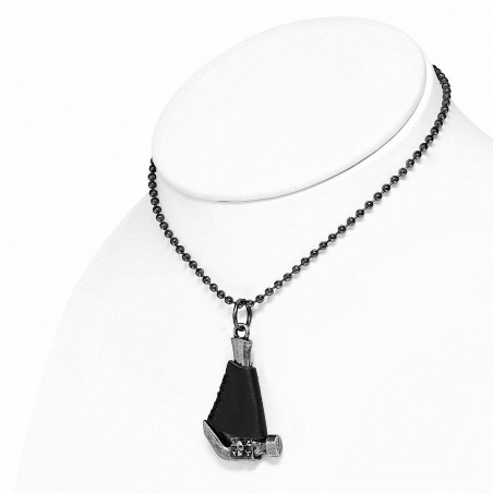 Alliage crâne os croisés marteau charm en cuir noir collier de lien militaire boule lien motard