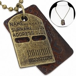 Alliage Nom Barcode Brown Leather Charm Charm Chaîne de maillon de boule militaire