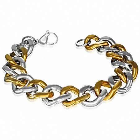 Bracelet chaine maillon cubain en acier inoxydable 2 tons avec fermoir à pince de homard de 16 mm