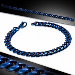 L-22cm W-8mm | Bracelet à mailles cubaines en acier inoxydable bleu avec fermoir à mousqueton et fermoir à fermoir