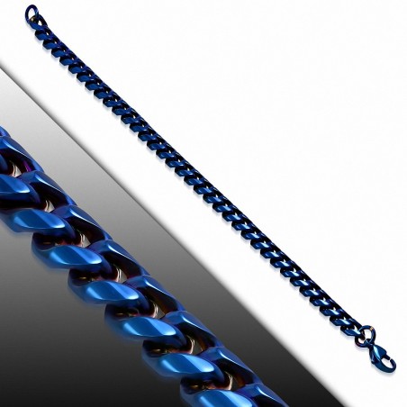 L-22cm W-8mm | Bracelet à mailles cubaines en acier inoxydable bleu avec fermoir à mousqueton et fermoir à fermoir