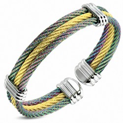 Bracelet de câble torsadé celtique 2 couleurs en acier inoxydable à 3 brins avec embouts en alliage côtelé