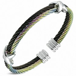 Bracelet en fil torsadé celtique multicolore en acier inoxydable avec embouts en alliage côtelé B