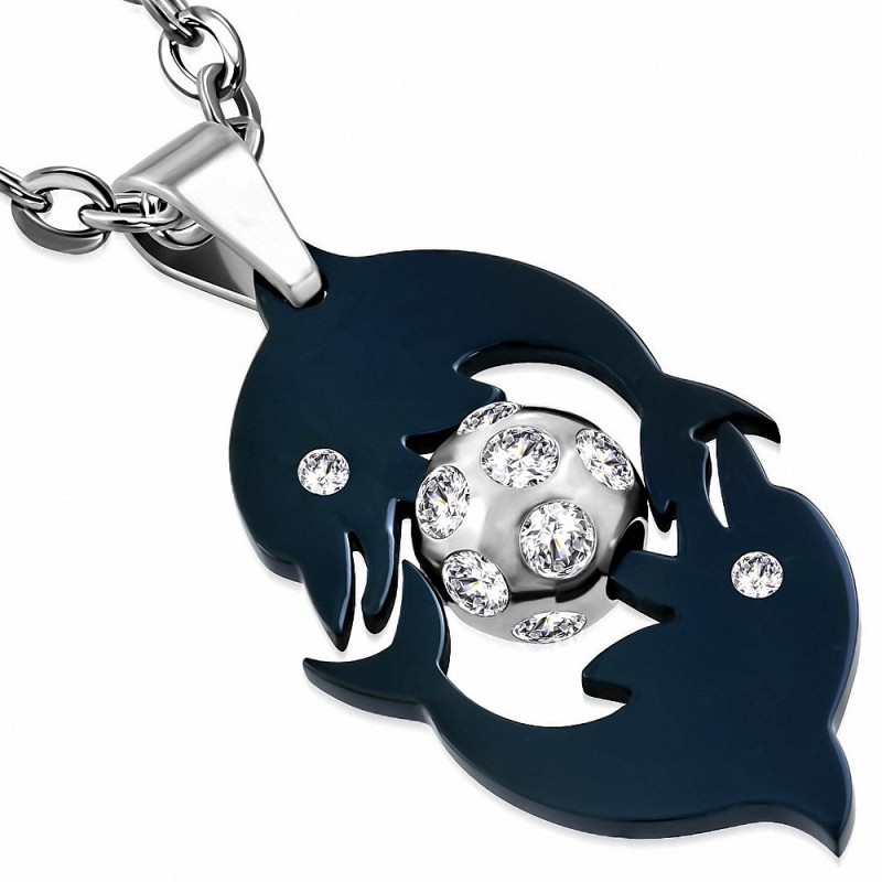 Pendentif double dauphins sautant en acier inoxydable avec bille - CPA