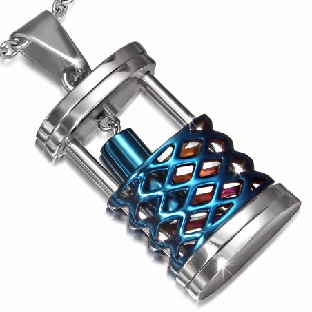 Pendentif lanterne en acier inoxydable argenté/bleu