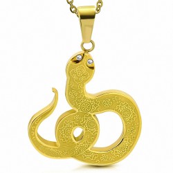 Pendentif en forme de serpent à spirale en forme de fleur en acier inoxydable doré gemme