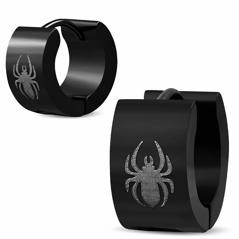 Boucles d'oreilles Spider Hoop Huggie en acier inoxydable noir (Paire)