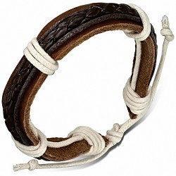 Bracelet ajustable en cuir brun avec tresse en cuir marron et corde chocolat