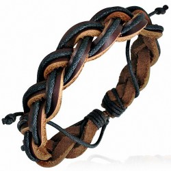 Bracelet en cuir marron ajustable tressé  et à cordes multiples