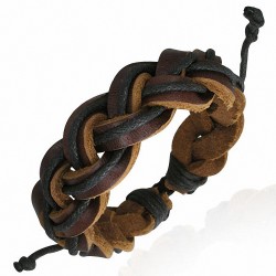 Bracelet ajustable en cuir marron tressé  et à cordes multiples
