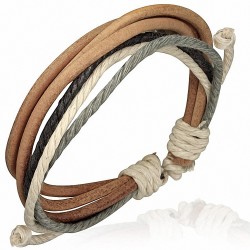 Bracelet ajustable en cuir noir 1 bande corde blanche 2 bandes corde noire et spirale