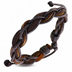 Bracelet ajustable tressé en cuir marron et cordes chocolat