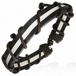 Bracelet ajustable en cuir chocolat et blanc avec corde chocolat