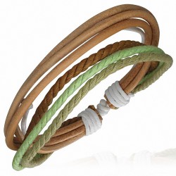 Bracelet ajustable en cuir avec corde brune et 2 tons de vert