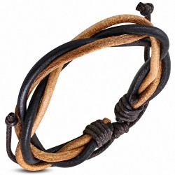Bracelet ajustable lanières en cuir noir un brun entrelacées