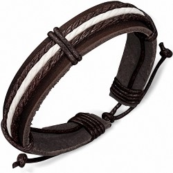 Bracelet ajustable en corde à lanières multiples en cuir marron