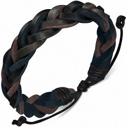 Bracelet ajustable tressé en cuir noir et chocolat