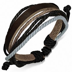 Bracelet ajustable en cuir brun et cordes chocolat caramel et blanche