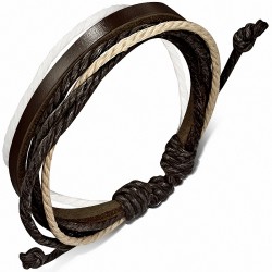 Bracelet ajustable en cuir chocolat avec corde chocolat sable et blanche