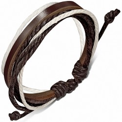 Bracelet ajustable en cuir marron avec corde chocolat et blanche