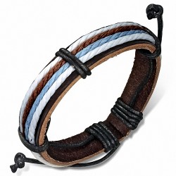 Bracelet ajustable en cuir marron avec bandes de corde noire blanche bleue chocolat grise