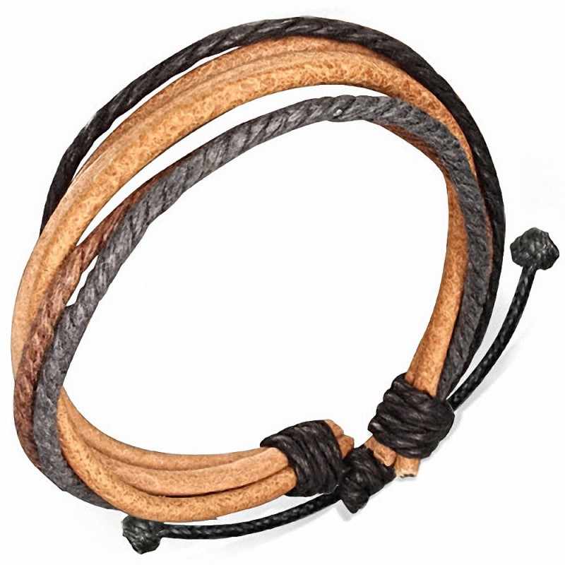 Bracelet ajustable en cuir avec corde chocolat brun et grise
