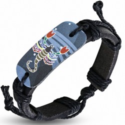 Bracelet réglable en cuir noir de style de montre ovale de signe coloré du signe du zodiaque Scorpion
