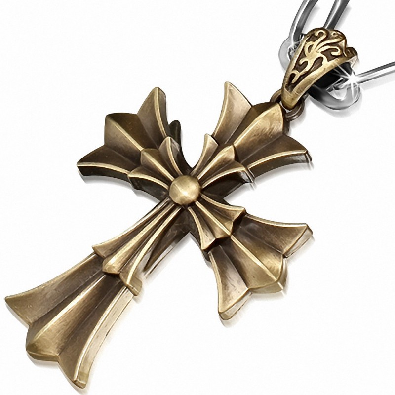 Alliage Double Fleur De Lis Croix Lien Chaîne Lien Noir Collier Cordon