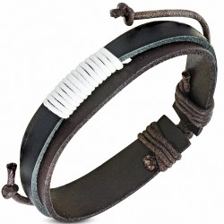 Bracelet ajustable en cuir noir et marron avec cordon fantaisie