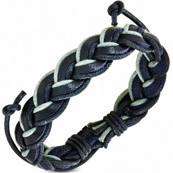 Bracelet réglable en cuir noir tressé avec corde noire grise et bleu royal