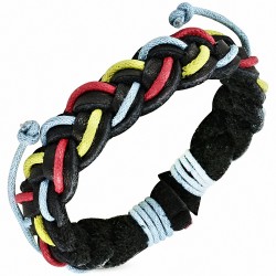 Bracelet réglable en cuir noir tressé coloré de corde d'enveloppe tressée
