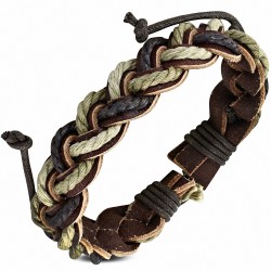 Bracelet ajustable tressé en cuir marron avec corde chocolat crème et pistache