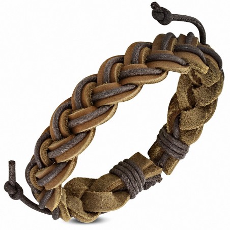 Bracelet ajustable tressé en cuir brun avec corde chocolat