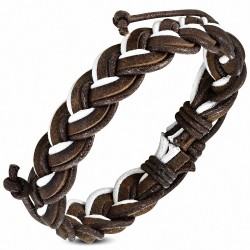 Bracelet en cuir marron ajustable tressé avec corde blanche et chocolat