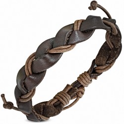 Bracelet en cuir marron ajustable avec corde brune