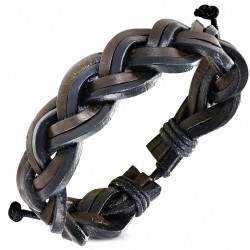 Bracelet ajustable en cuir tressé noir et marron avec cordon fantaisie