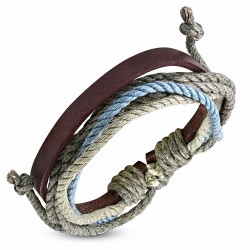 Bracelet en cuir marron ajustable avec cordon multicolore