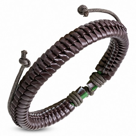 Bracelet ajustable en cuir marron avec cordon fantaisie