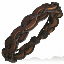 Bracelet ajustable en cuir brun et cordes chocolat entrelassés