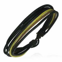 Bracelet ajustable triple en cuir noir avec corde noire brun et vert anis