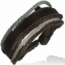 Bracelet ajustable en cuir chocolat avec corde chocolat et grise
