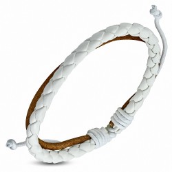 Bracelet ajustable en cuir blanc et marron ajustable tressé avec double corde