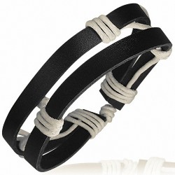 Bracelet ajustable en cuir noir avec cordon de serrage