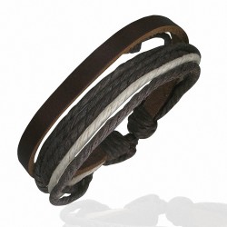 Bracelet ajustable en cuir marron avec corde chocolat et crème
