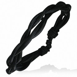 Bracelet ajustable en lanières rondes de cuir noir entrelassées