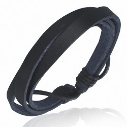 Bracelet ajustable 3 lanières en cuirnoir et corde noire